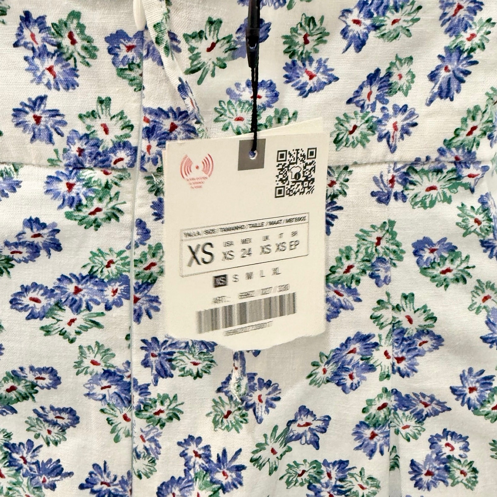 Zara White Blue Green Floral Cross Strap Front Slit Midi Dress size XS NEW Tags