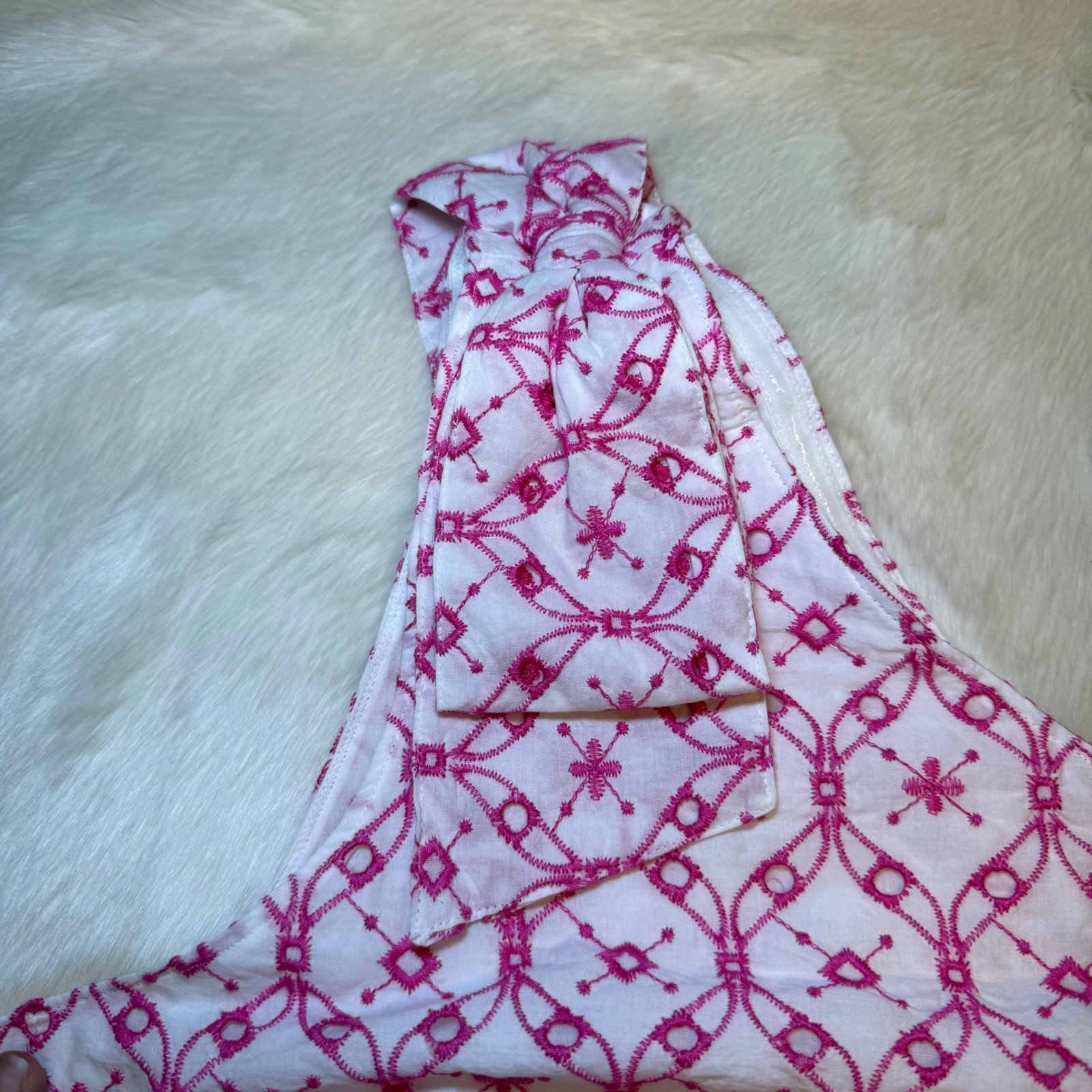 NWT J. Crew One Shoulder Embroidered Eyelet Bow Dress Pink White Cotton Size 20