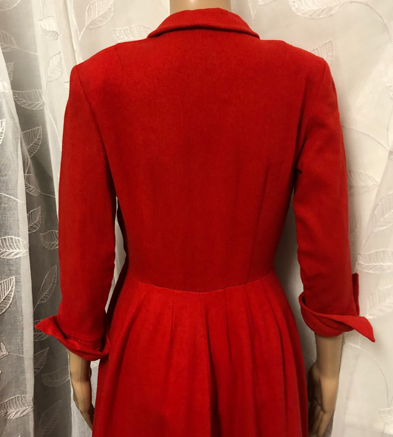 authentic 1930’s Fit & Flare Wool Dress Sz S Covered Buttons 3/4 Sleeve