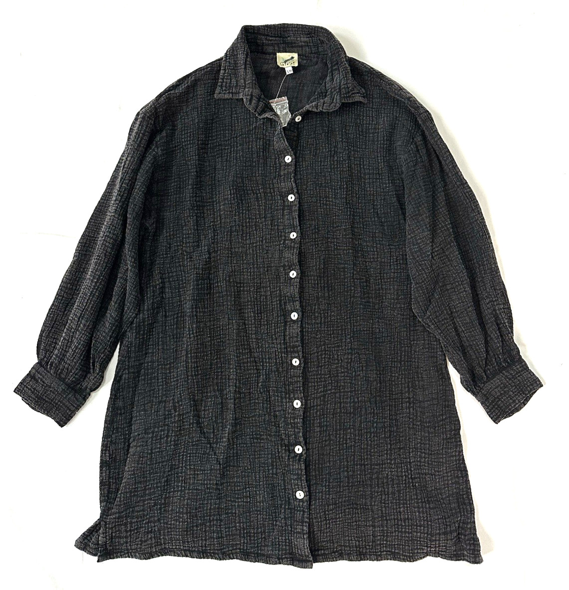 Jaded Gypsy Gauzy Button Shirt Dress S/M NWOT 100% Cotton Boho Black Oversized