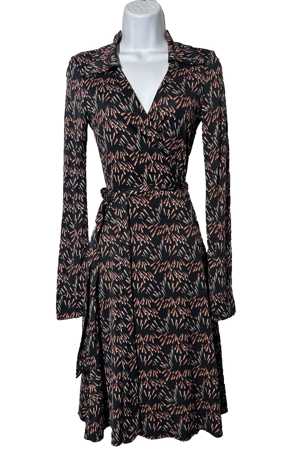 Diane von Furstenberg Iconic Julie 100% Silk Knit Wrap Dress Navy Prism Sz: 6