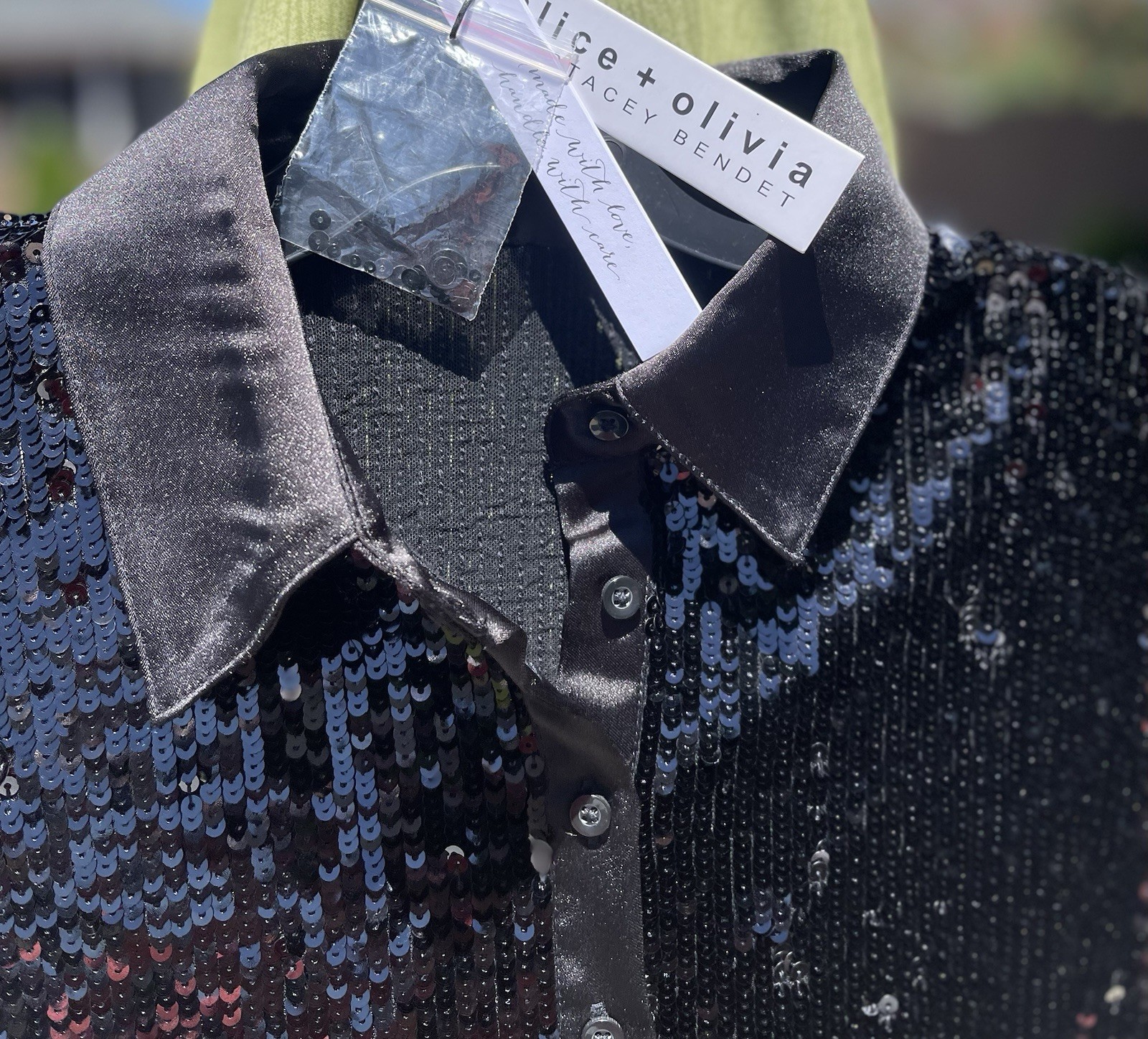 Alice + Olivia Treva Black Sequined Polo Mini Dress Sz S NWT $595