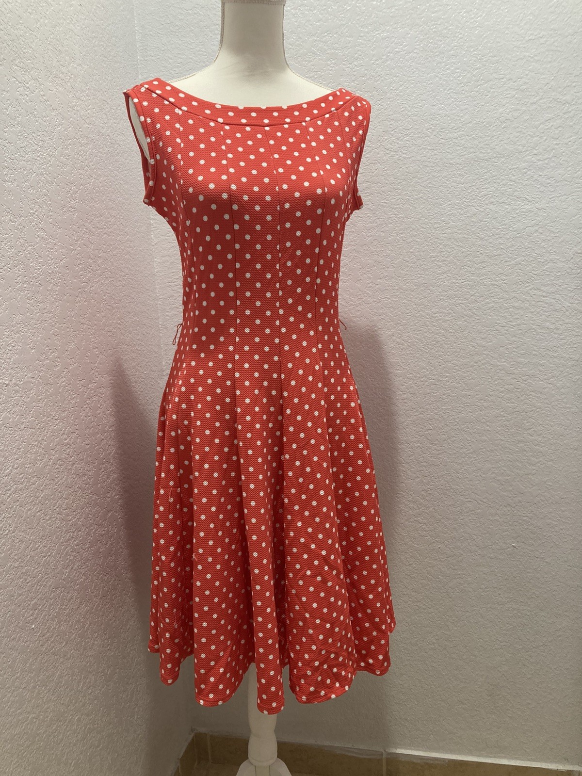 Womens Rockabilly Red Polka Dot sz M Sleeveless Pin Up Dress No Tags