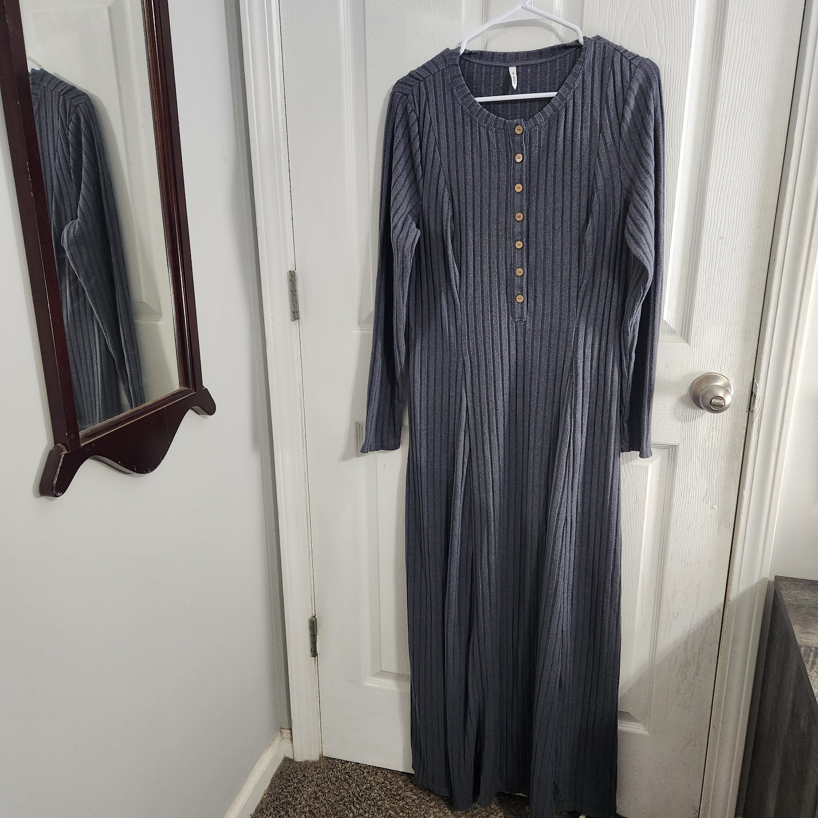 Nwt halara gray long sleeve ribbed henley maxi sweater dress size XL