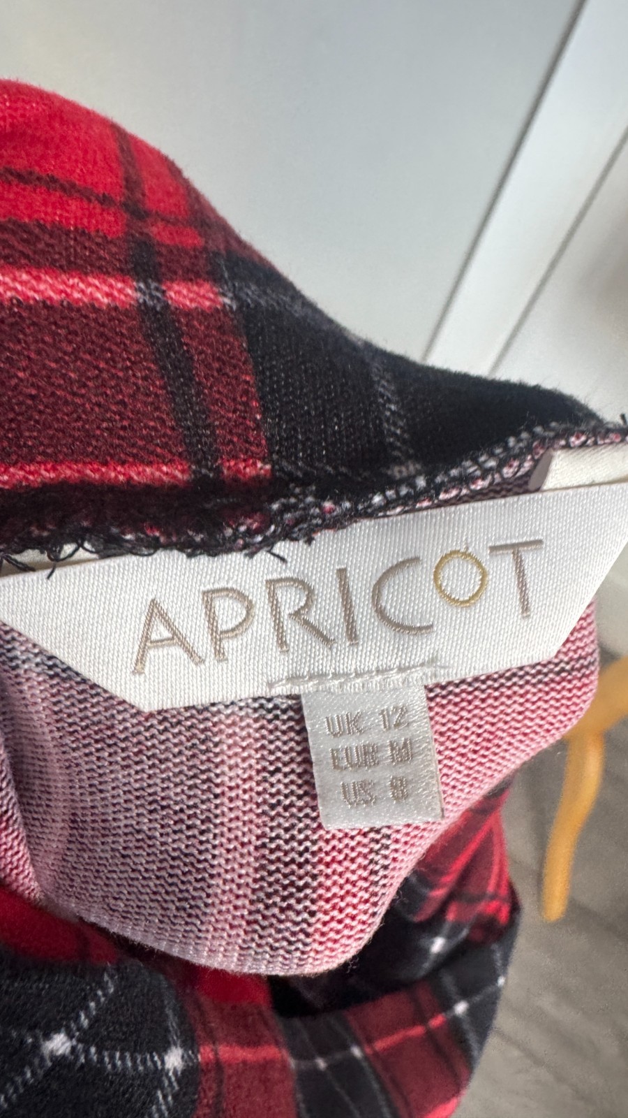 Apricot Red Black Tartan Check Cowl Neck Knit Jumper Dress M UK 12 B21