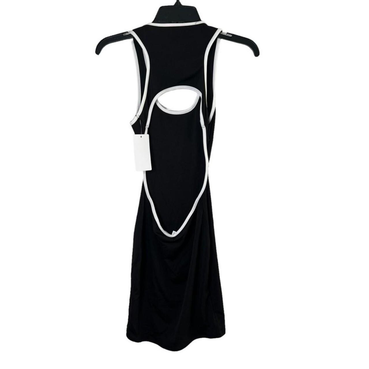 🆕Black & White Trim Cut Out Open Back Stretch Fashion Bodycon Mini Dress~Size S