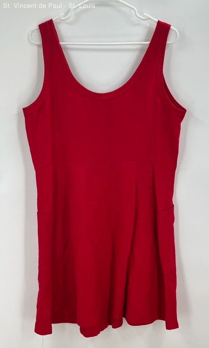 Loft Womens Mini Dress Red Button Front Sleeveless Linen Blend Pockets Size 12
