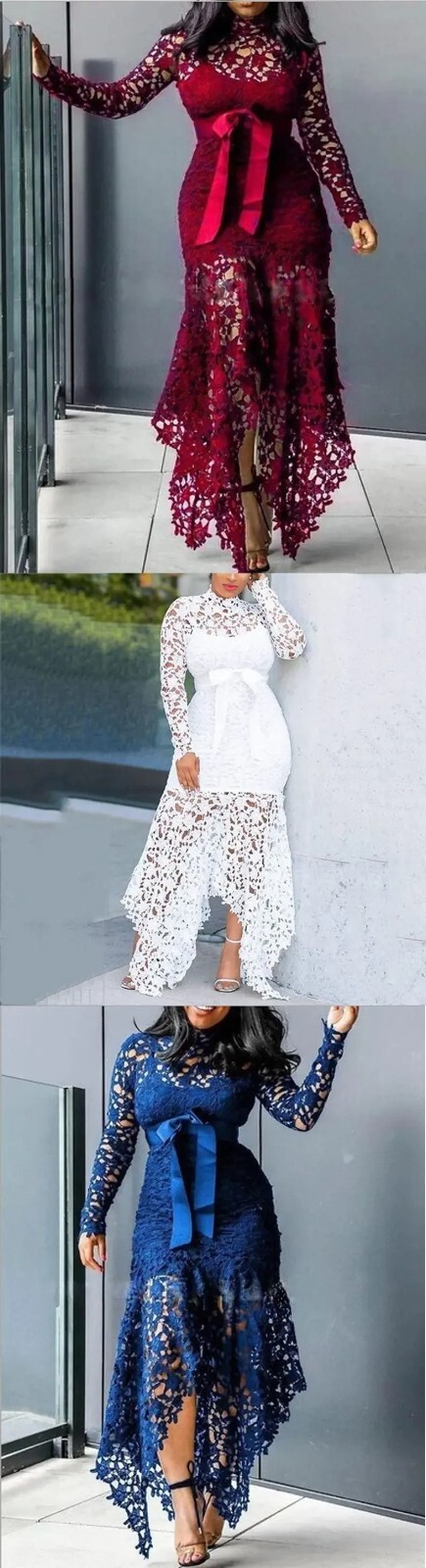 Plus Size Long Sleve Dress Stunning Stand Collar Lace Up Dress