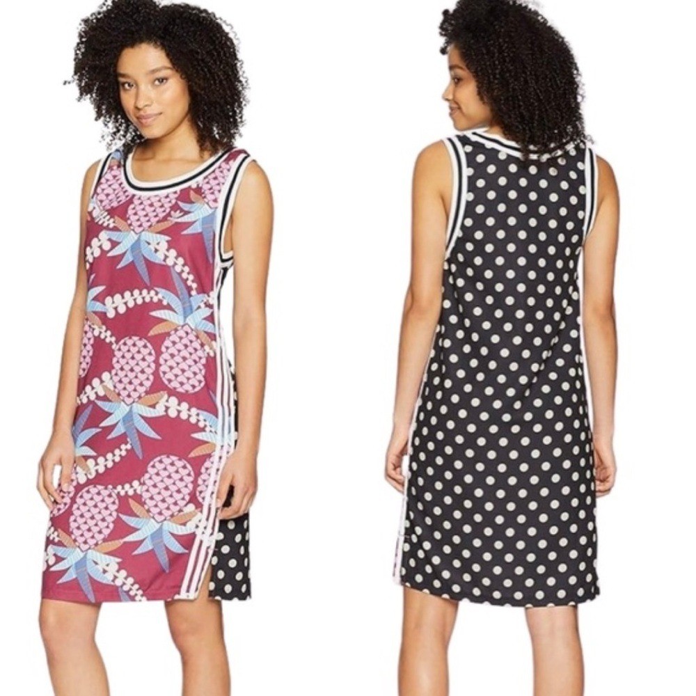 ADIDAS/FARM RIO COLLAB PINEAPPLE POLKA DOTS ATHLEISURE TROPICAL TANK DRESS