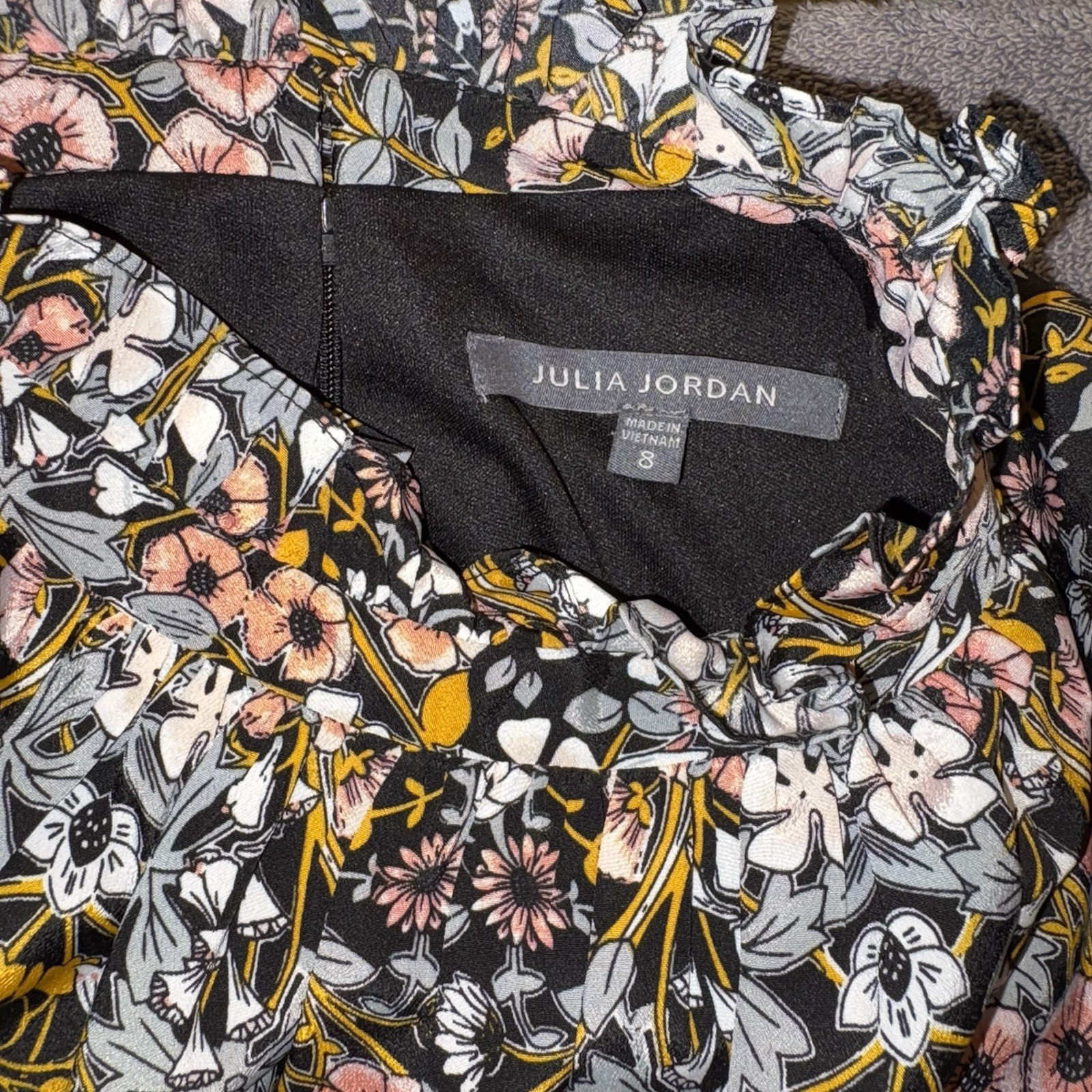 Julia Jordan Ruffle Mock Neck Flutter Sleeve A-Line Dress Floral Print Size 8