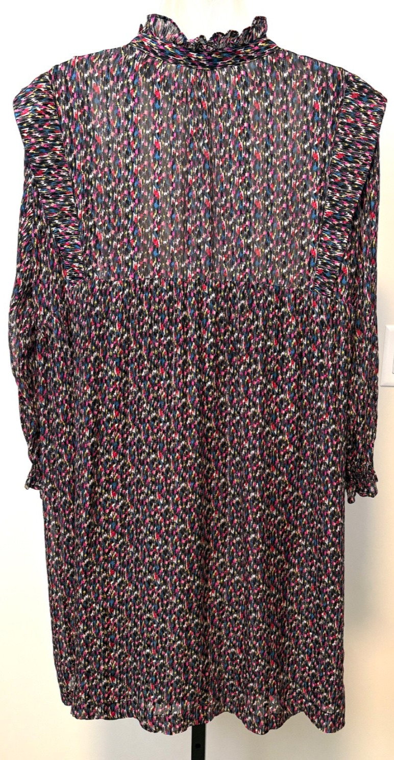 Ba&sh mini dress ikat print ruffles silk blend long sleeve size 3 US 10 Paris