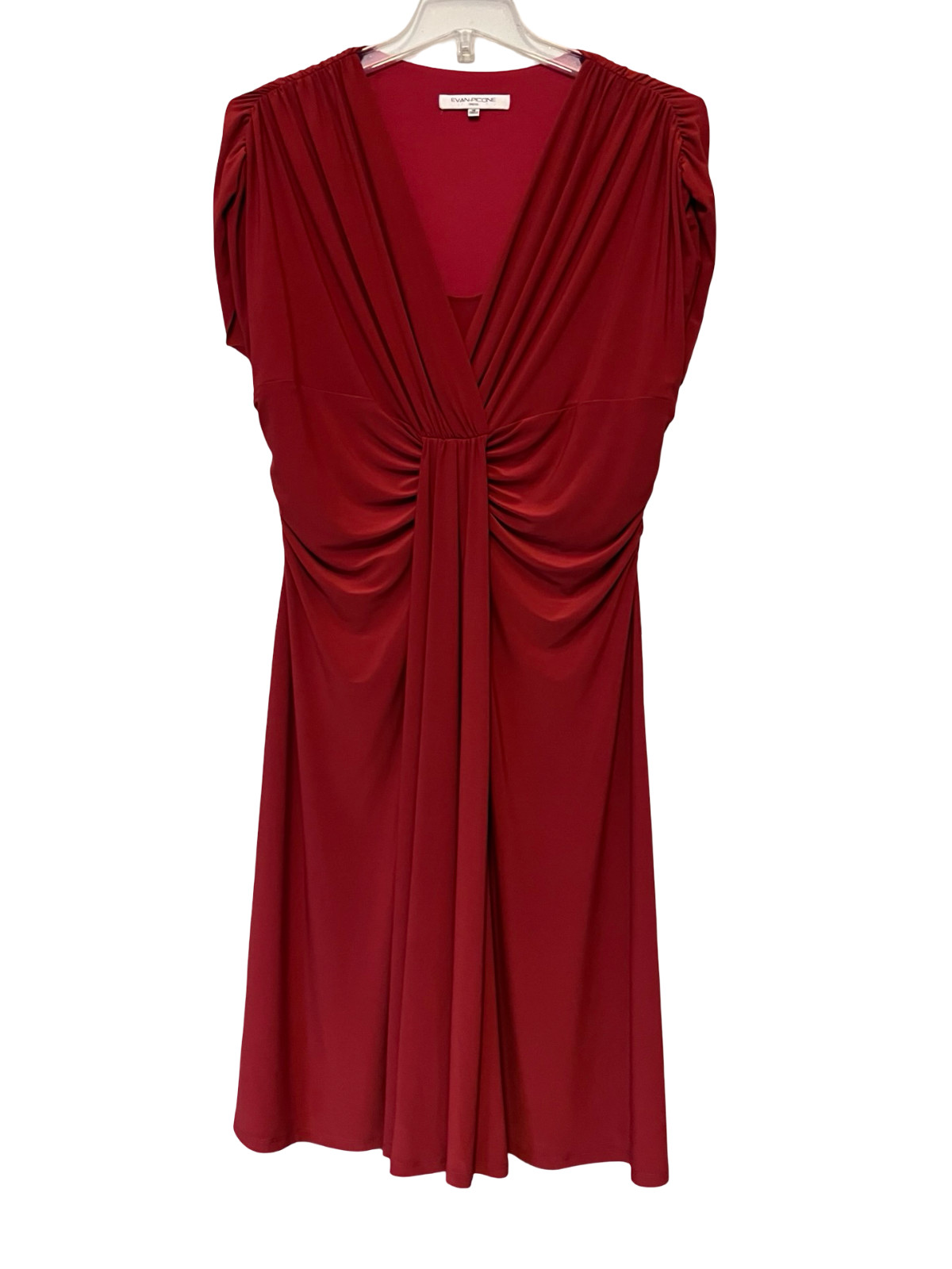 Evan-Picone Ruched Knot-Front Short Sleeve Fit and Flare Midi Dress – Size 16