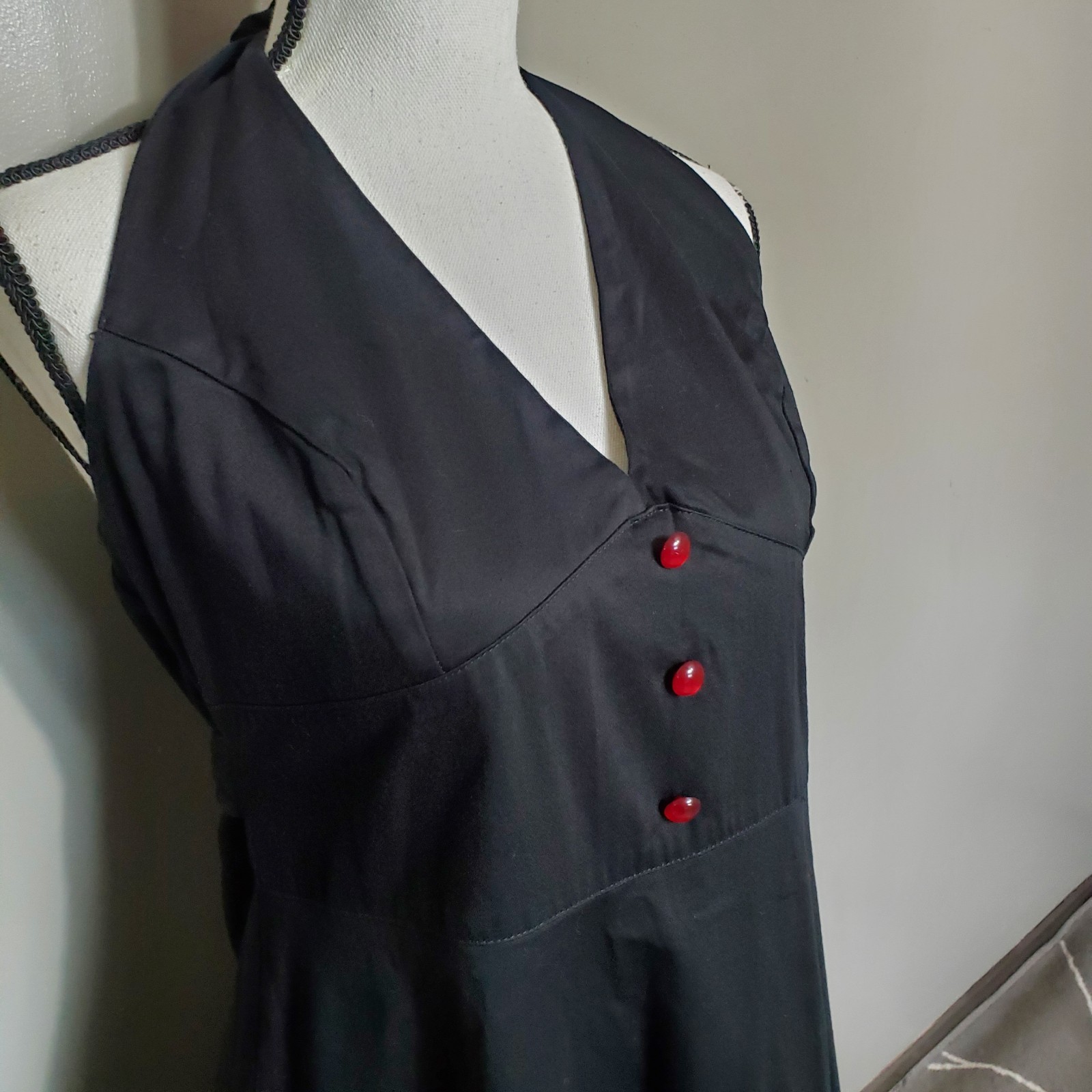 Rock Steady Halter Tie Dress Size XL Black Pinup Red Button Swing Rockabilly