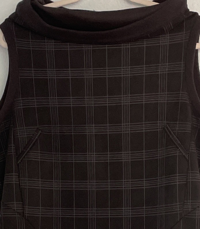 Ruti Black Plaid Dress M/L Draped Cowl Neck Midi Smocked Lagenlook Preppy