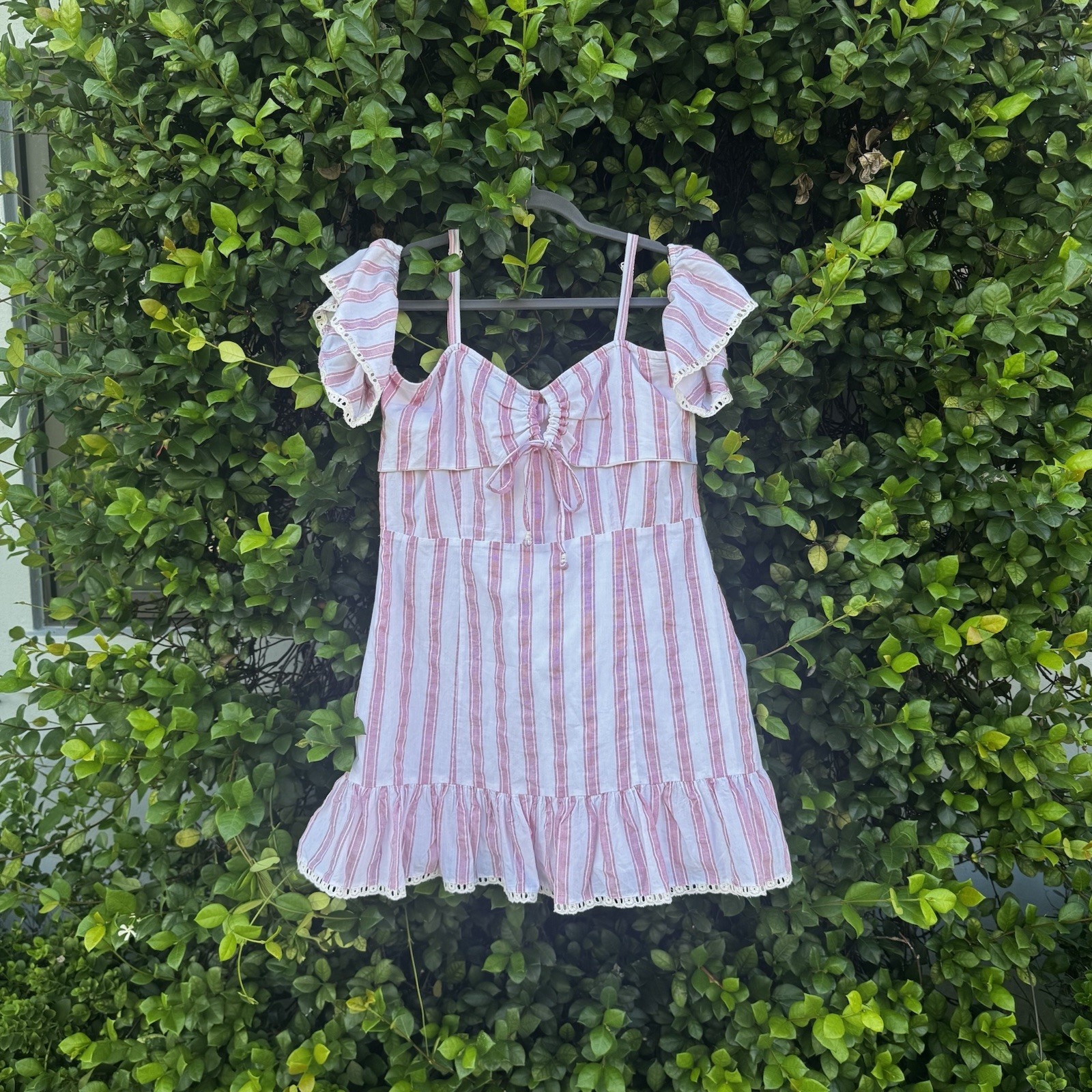 Tularosa Puff Sleeve Cotton Dress L – Pink White Stripes Cottagecore Boho