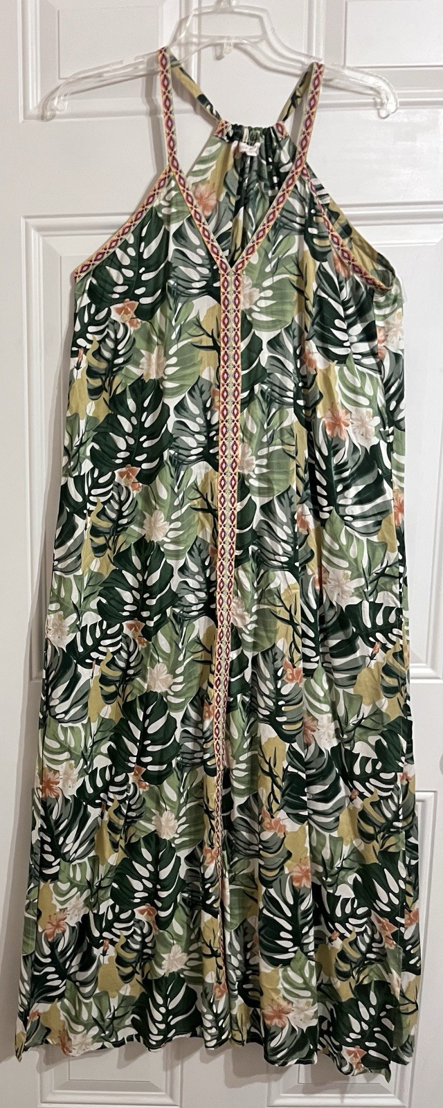 America & Beyond Green Boho Coverup Dress High Split S Summer Beach Vacation