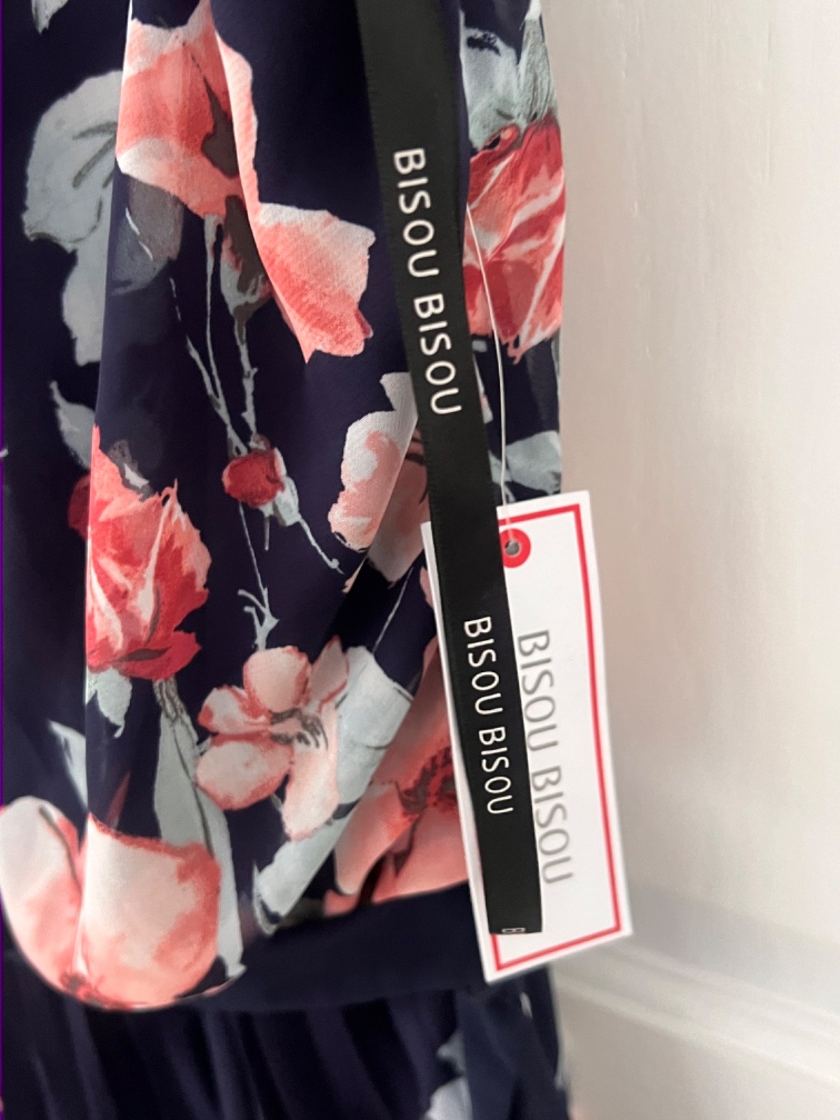 & NWT! Bisou Bisou Michelle Bohbot Size 14 Long Dress Maxi Navy Rose Aqua Floral