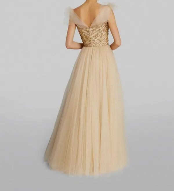Jenny Packham Women’s Beige Tulle Beaded Dream Gown Dress Size 4