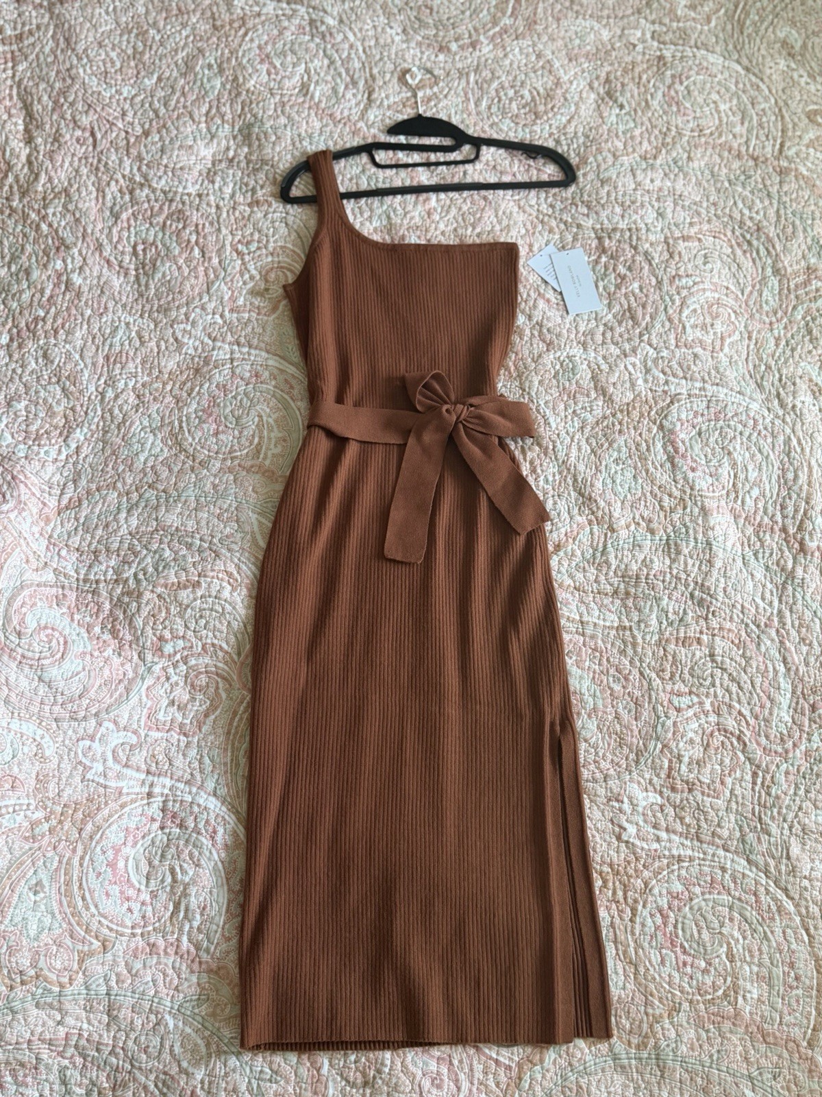 Kelly Rowland x JustFab One Shoulder Ribbed Knit Midi Dress Brown Size XL NWT