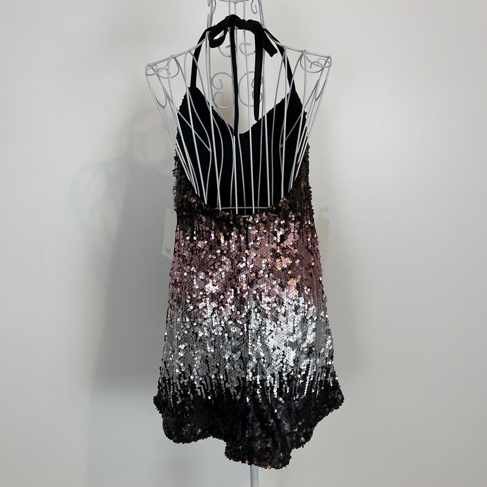 NWT Tobi Till Sundown Halter Sequin Ombre Dress mini A-line backless holiday S