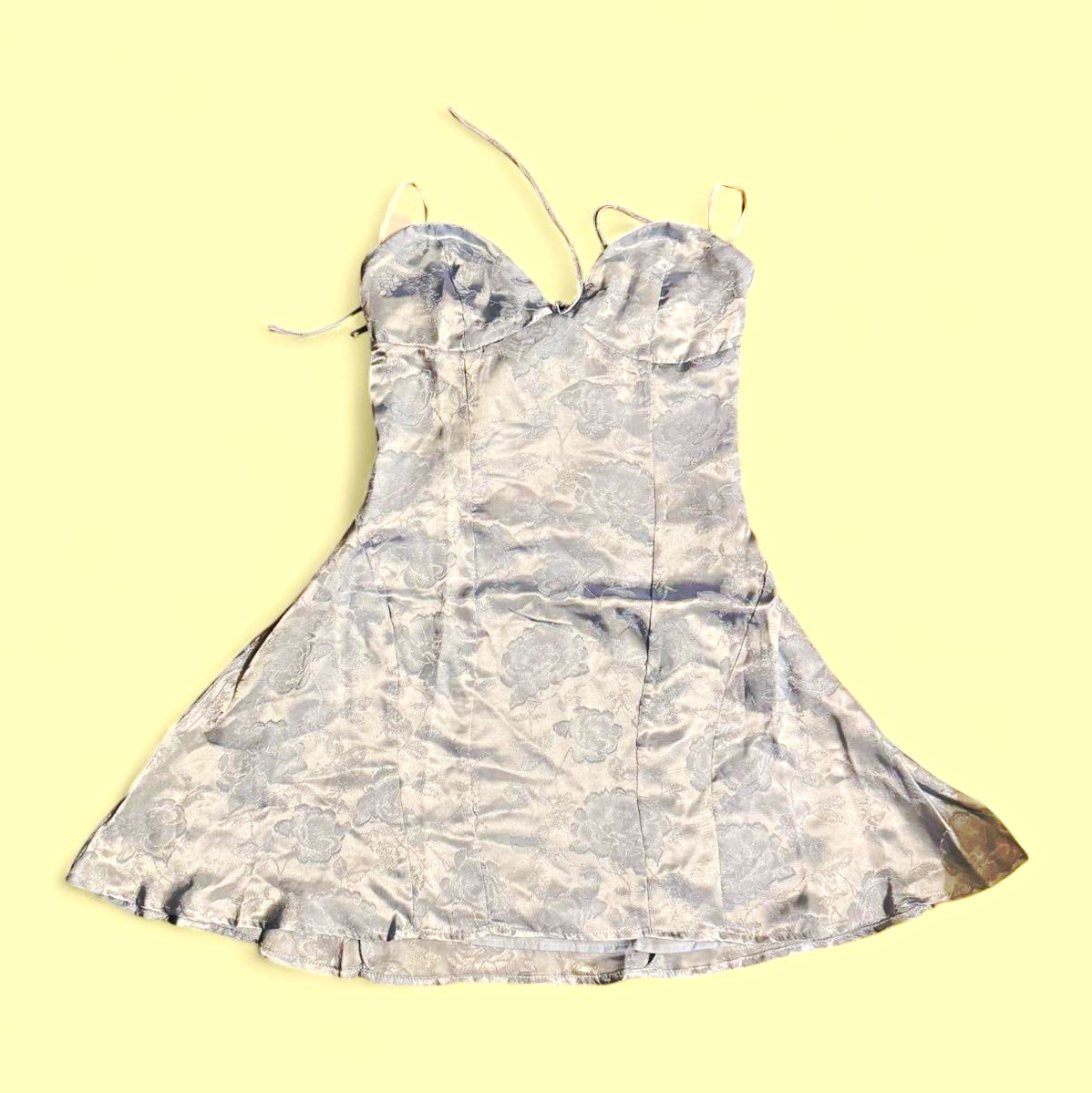 Princess Polly Blue Floral Jacquard Lace-Up Back Strappy Mini Dress US 2