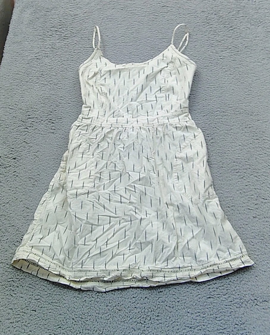 Toad&Co Fresco Dress Medium M Organic Cotton Cream Black Dash Print Sundress