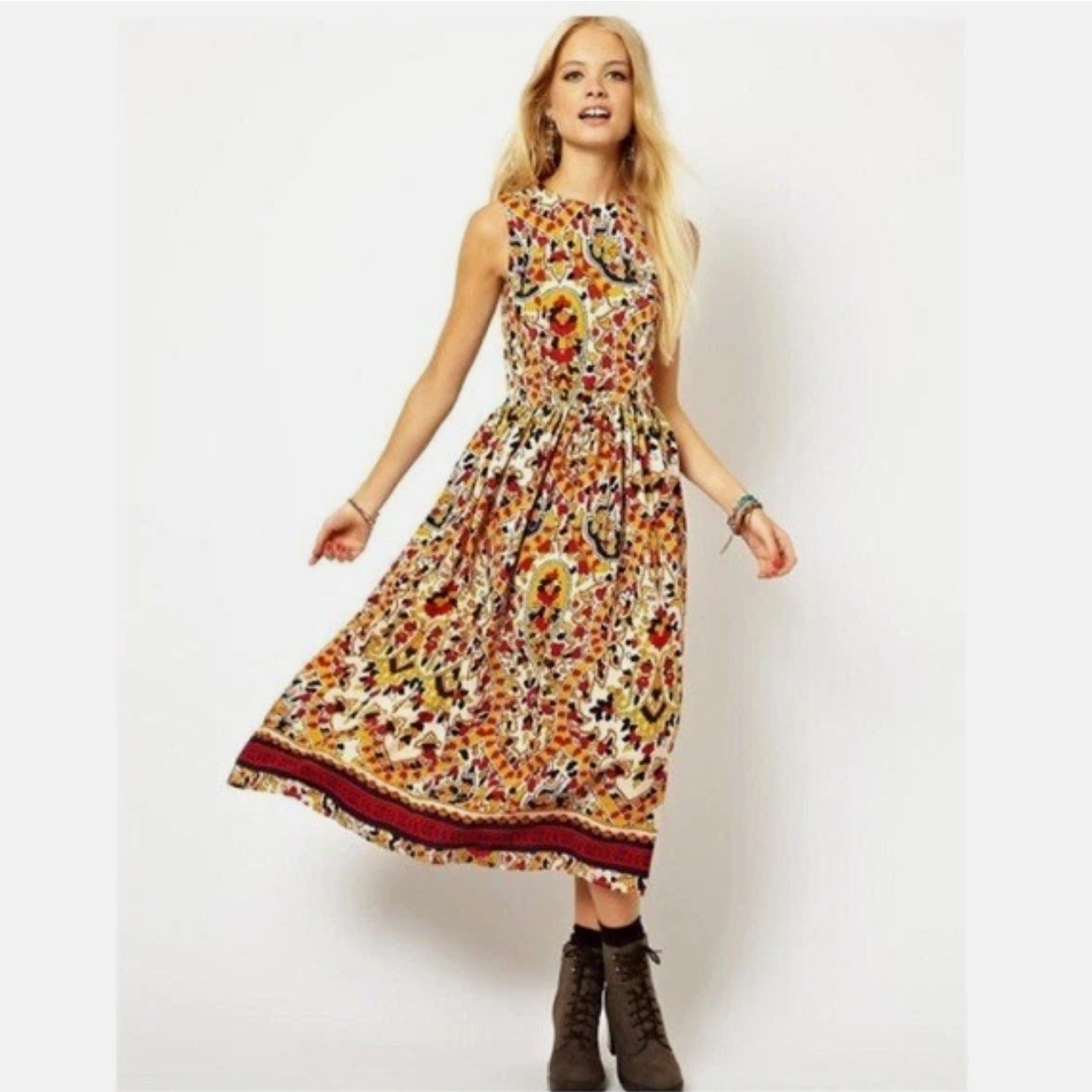 sz 14 Summer COTTAGE – Floral MIDI dress – Boho Romantic Dopamine Indie Tuscan