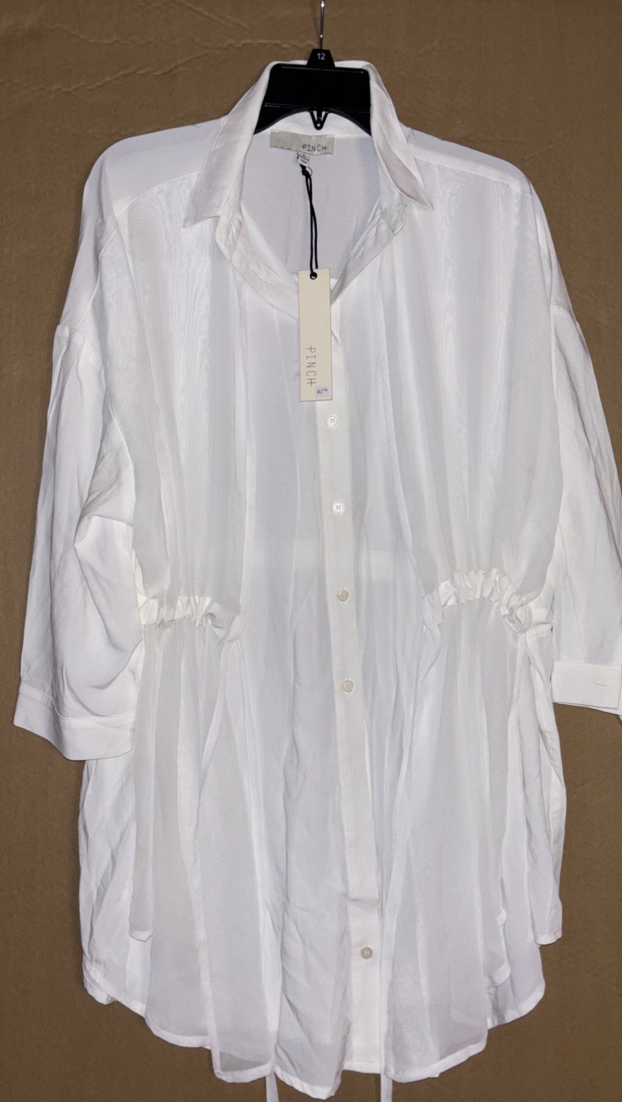 PINCH White Drawstring Waist Tunic Shirt Dress – Boho Beach Coverup – Size Large