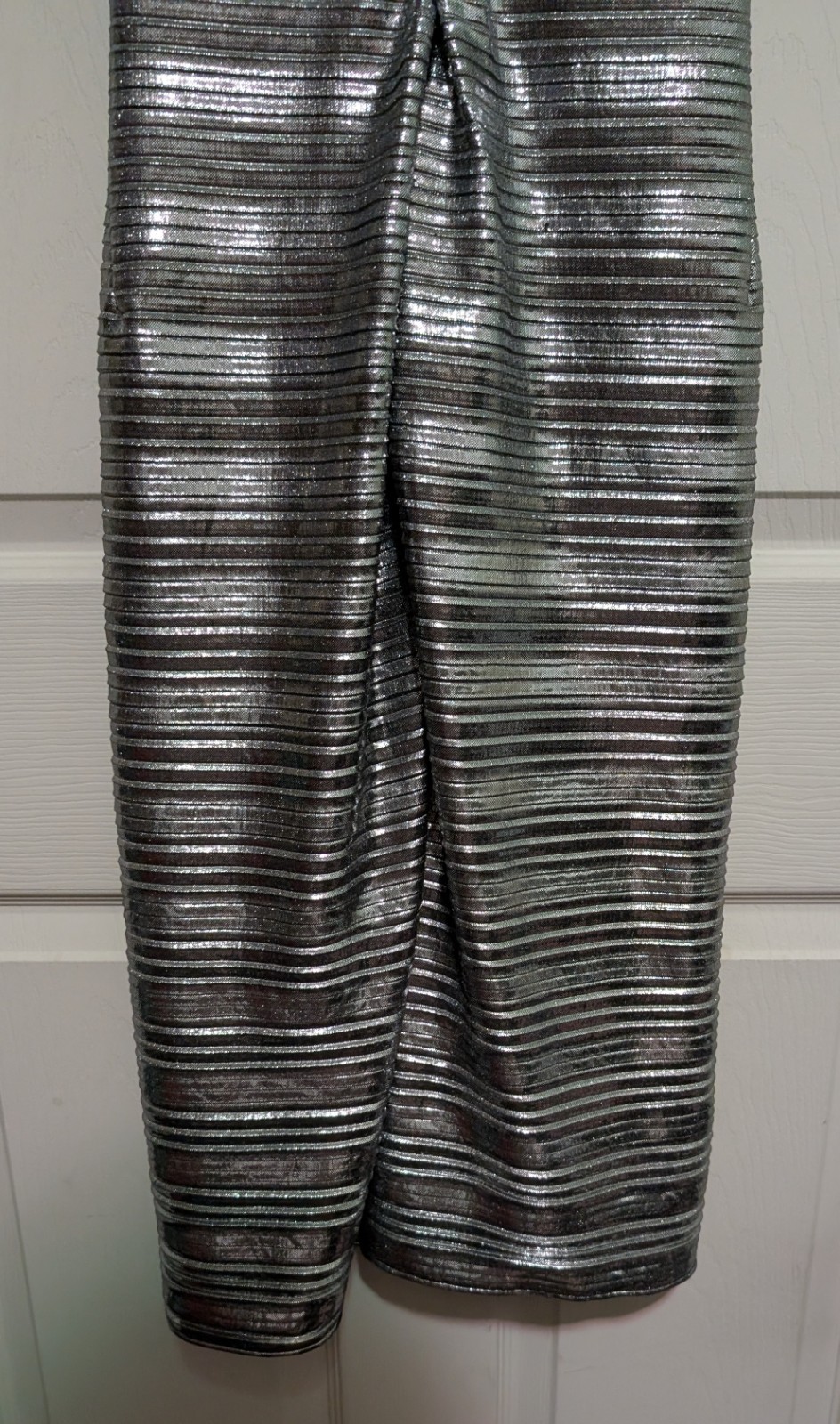 Georgia Hardinge Silver Bodycon Midi Dress UK.6 US 2 Stretchy Spaghetti Strap