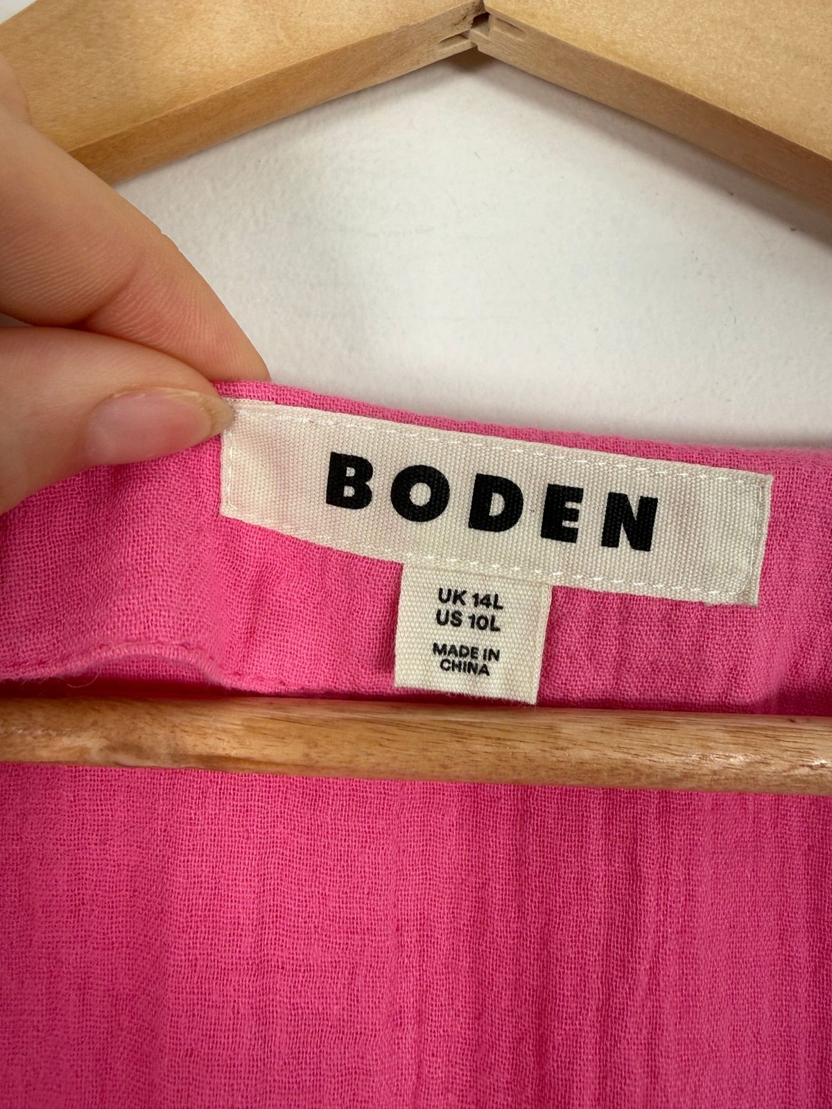 Boden Dress Size 14 Pink V Neck Double Cloth Cotton Summer Holiday Knee Length