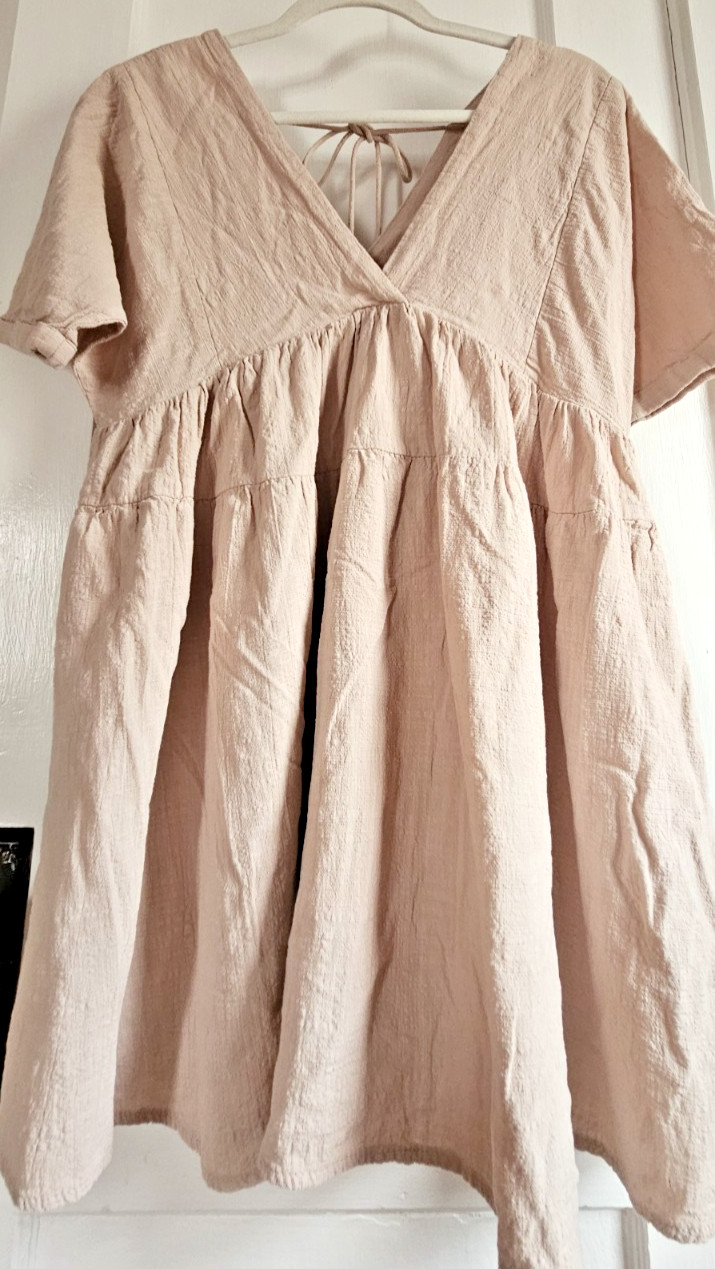 Mustard Seed tan woman Sz M cotton rayon blend double V plunge neckline lined