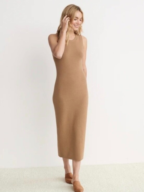 Jenni Kayne Sleeveless Midi Dress Cashmere Blend Camel Large NWOT