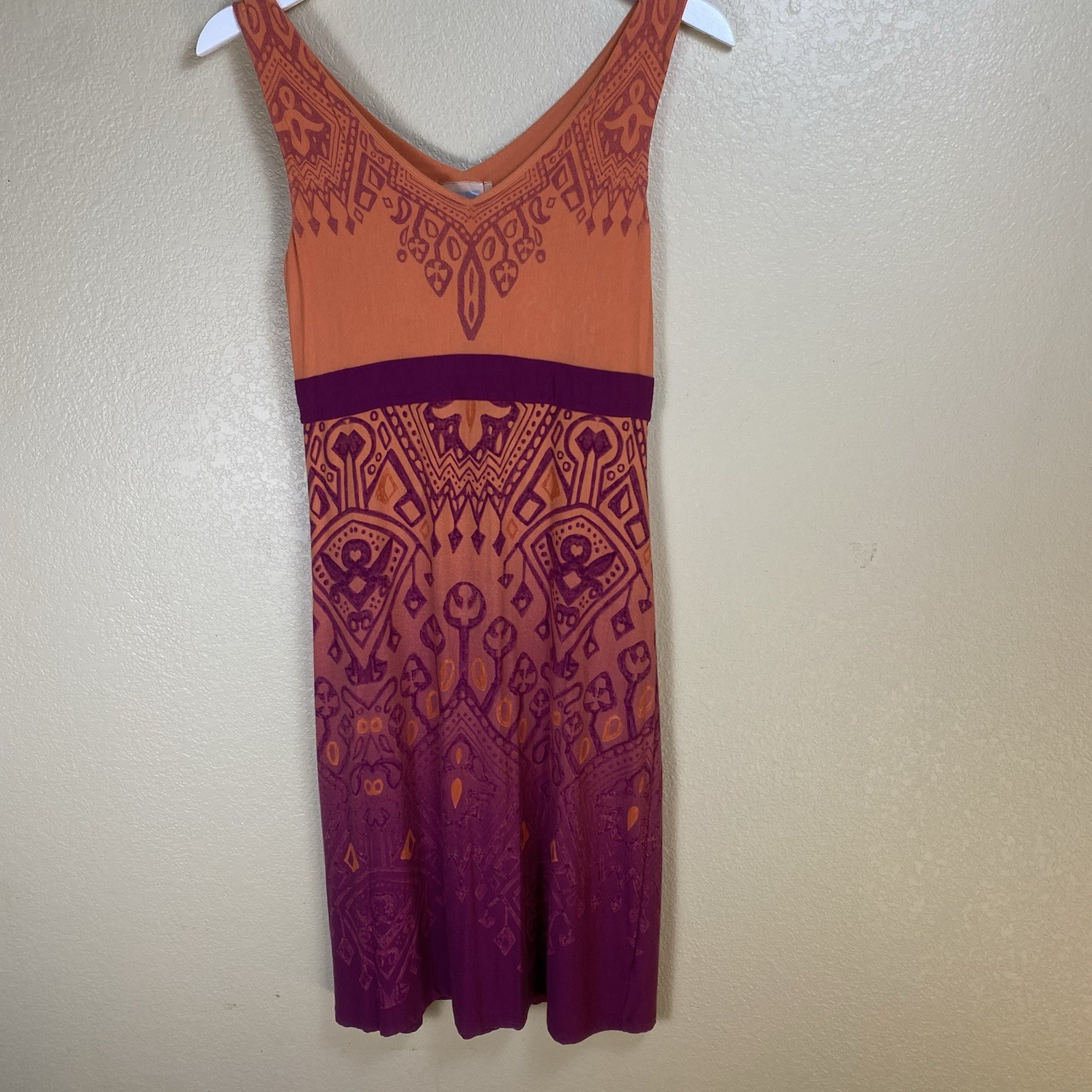 Athleta Orange and Purple Tribal Print Size Small Pullover Stretch Sun Dress