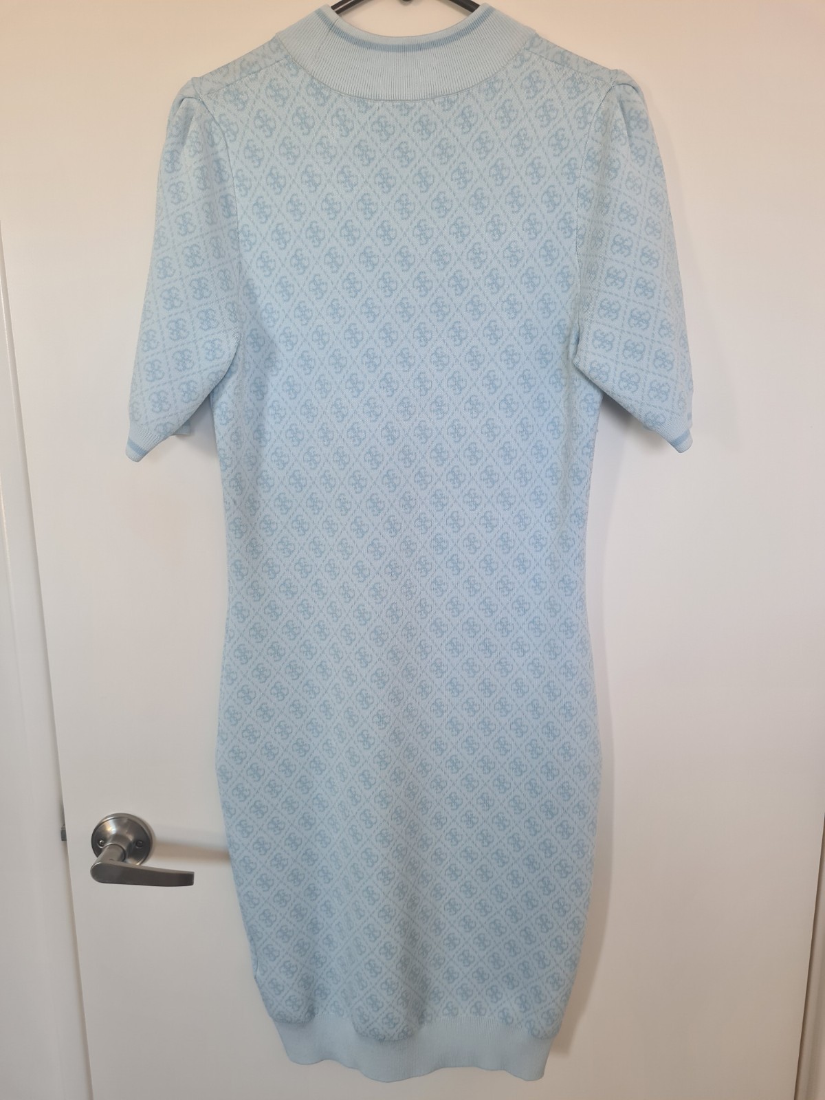 Guess Short Sleeve Lise 4G Logo Blue Sweater Dress NEW WITH TAGS