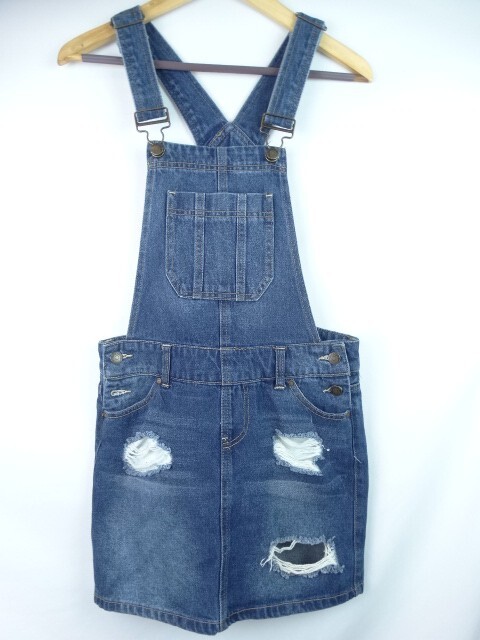 Blue Spice Juniors Overall Dress Size 3 Blue Denim Jean Distressed Jumper Dress