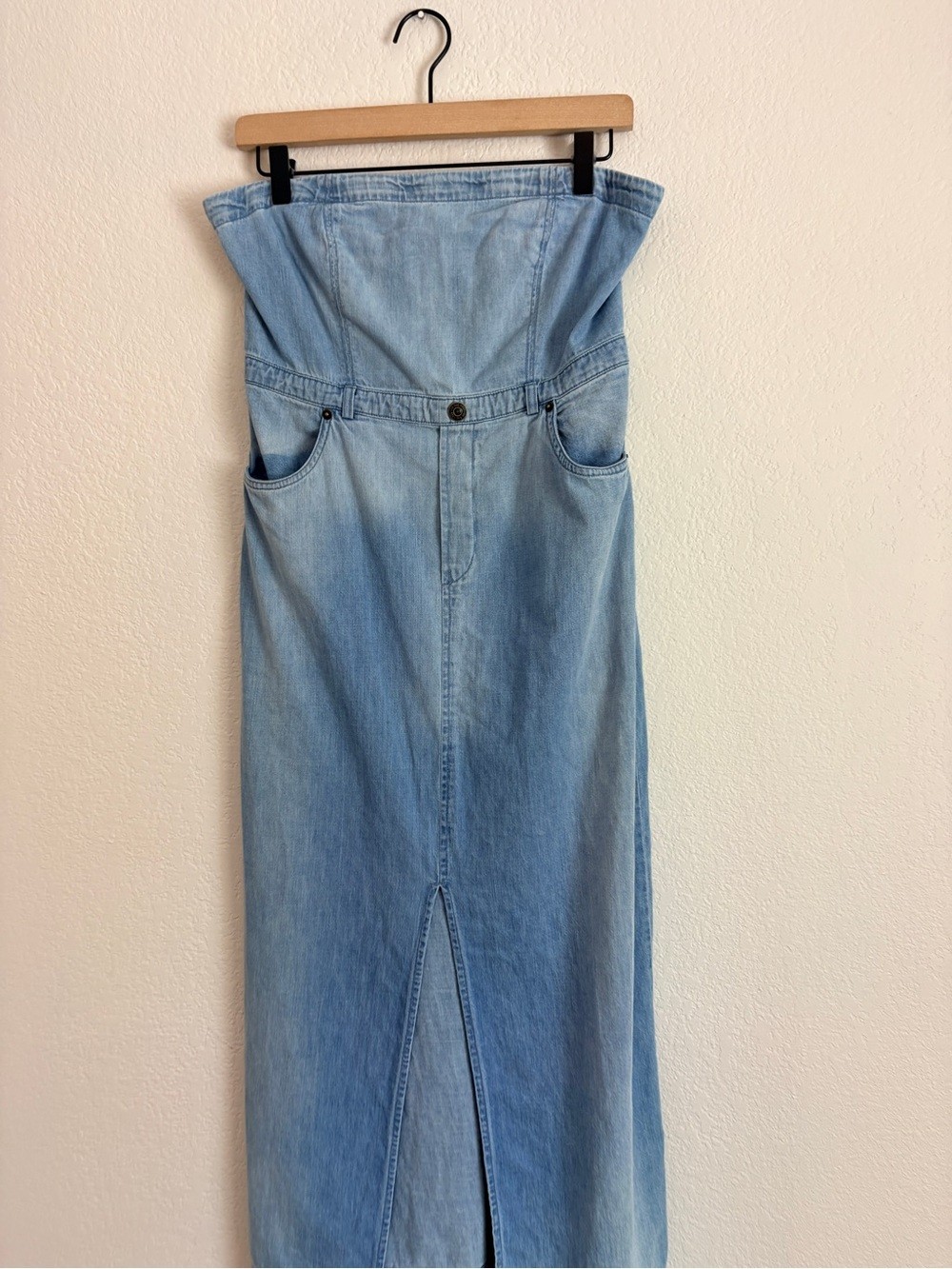 Free People Picture Perfect Light Wash Denim Strapless Dress