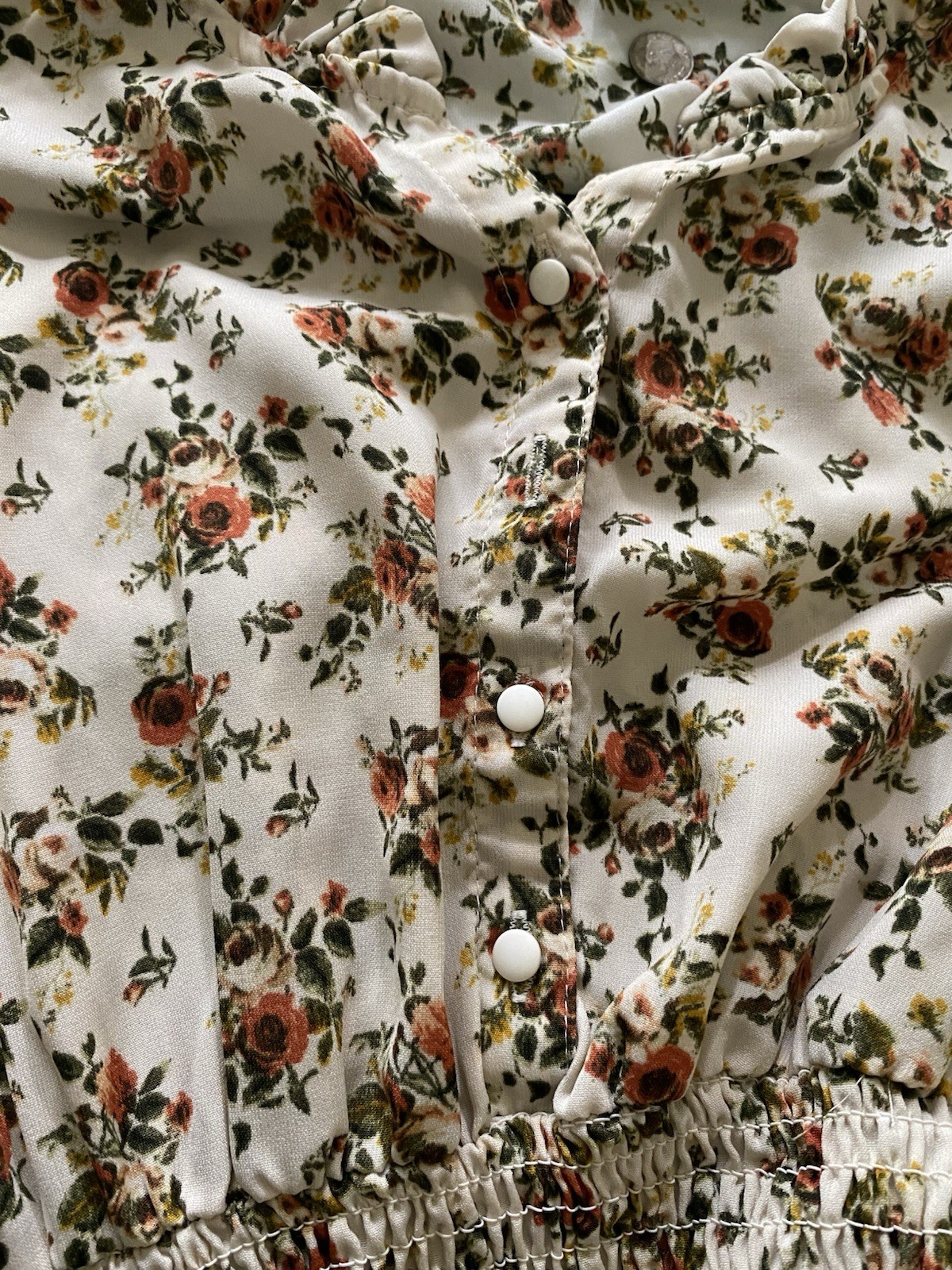 Justify White/Multicolor Floral Button Front Smocked Collared Short Dress M