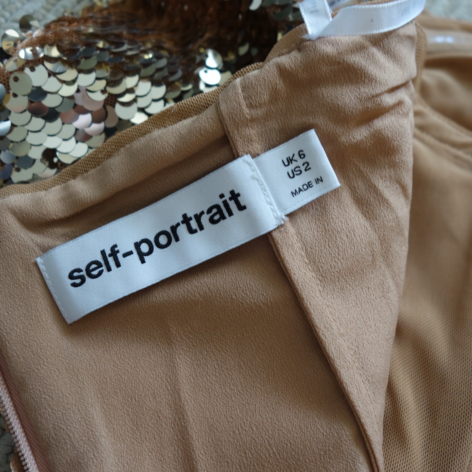Self-Portrait Gold Sequin Off The Shoulder Mini Dress UK6 US 2