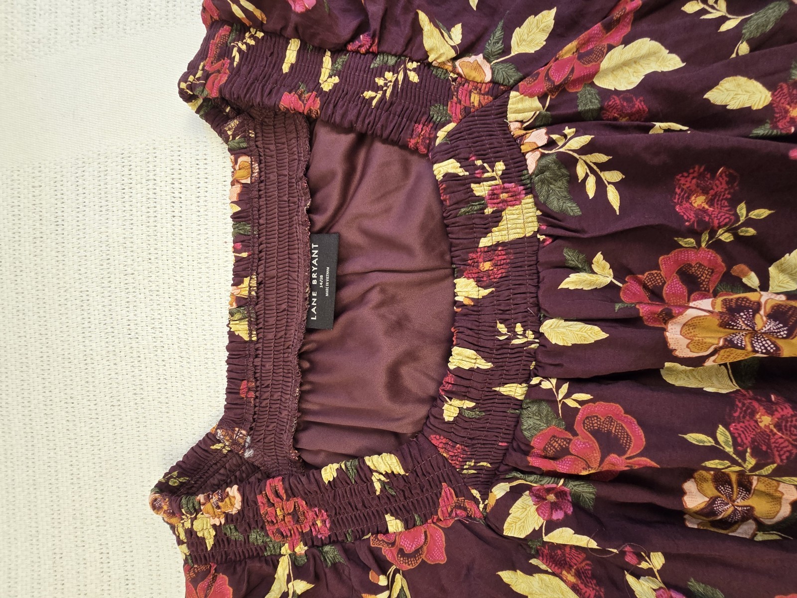 Lane Bryant Purple Floral Smocked Square Neck Belted Lined Midi Dress 14/16