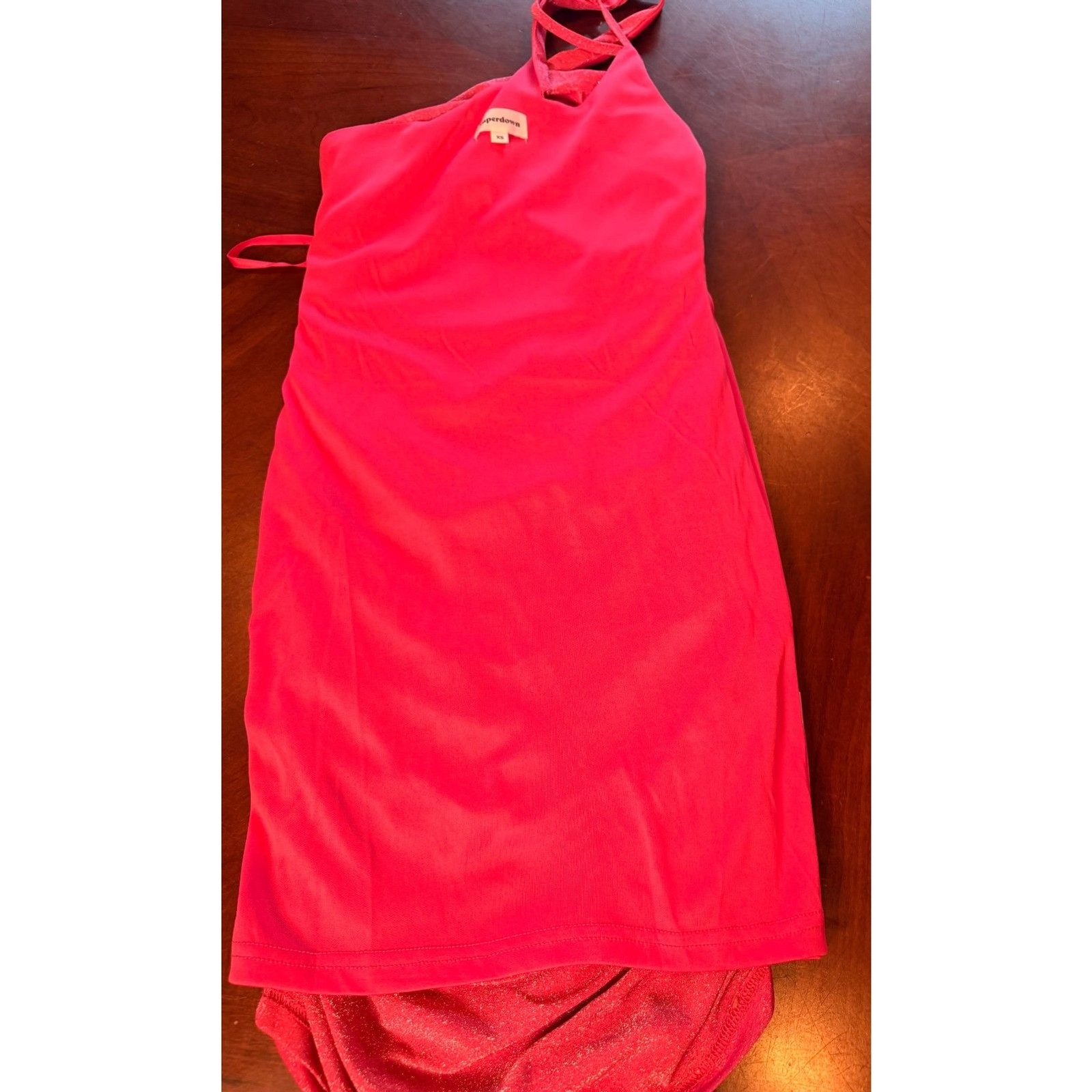 Superdown Pink Metallic Asymmetrical Bodycon Mini Dress | Double Strap | XS