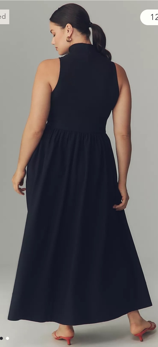 Reformation Black Mock Turtleneck Side Pockets Sai Fit And Flare Maxi Dress L