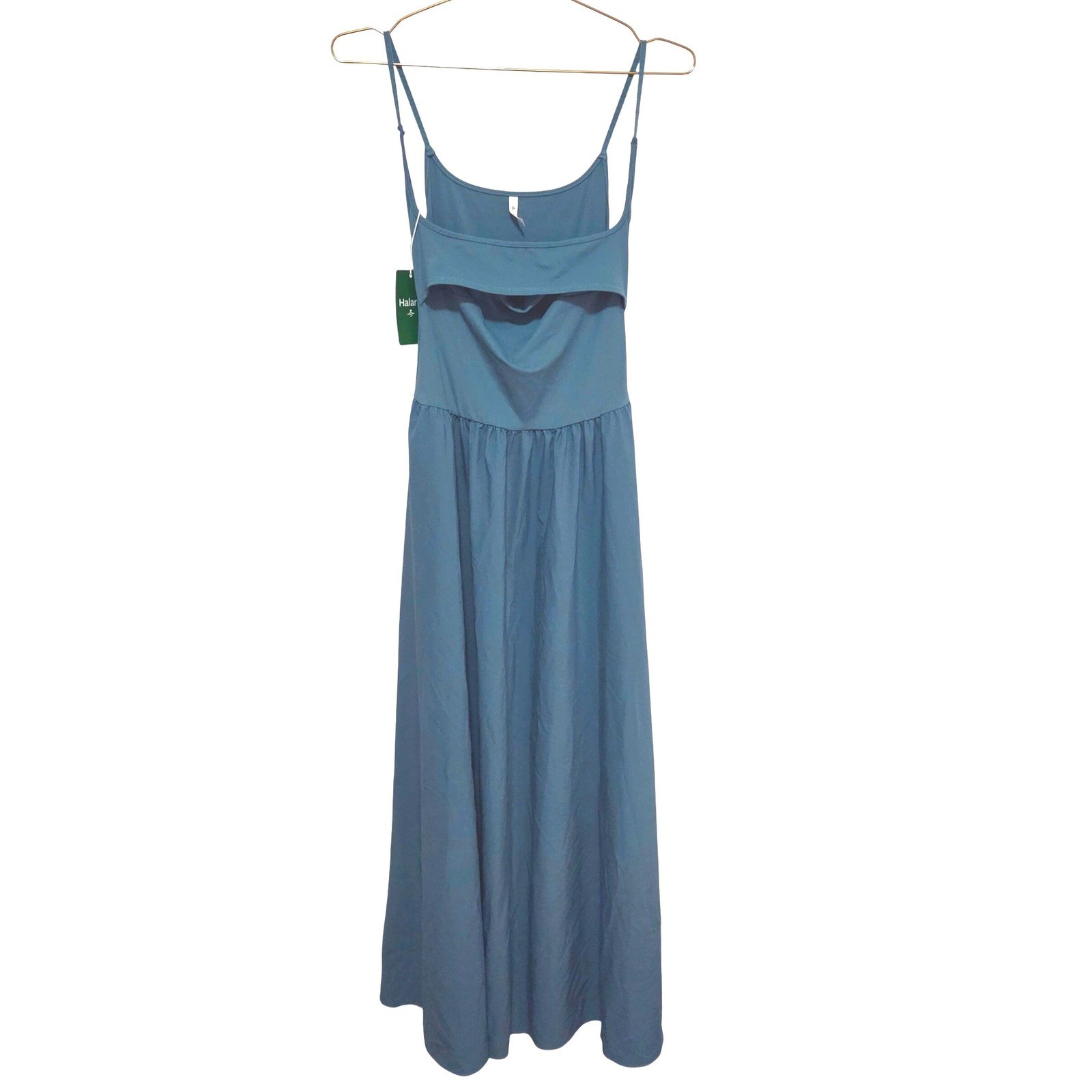 Halara Breezeful Backless Cut Out Maxi Dress Teal Blue XS NWT