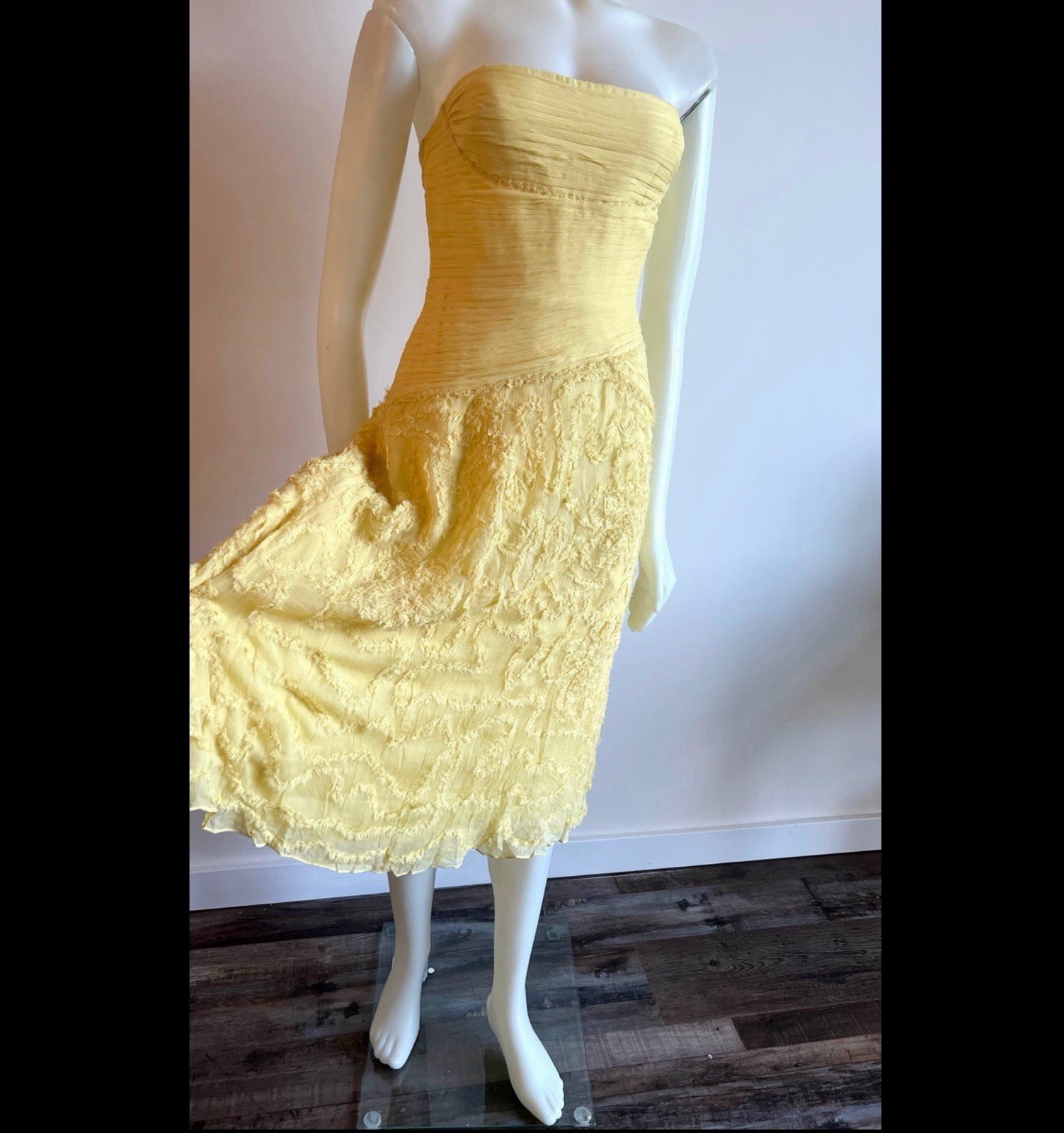 NWT BCBG Max Azria Yellow Textured Chiffon Corset Dress Size 6 / S