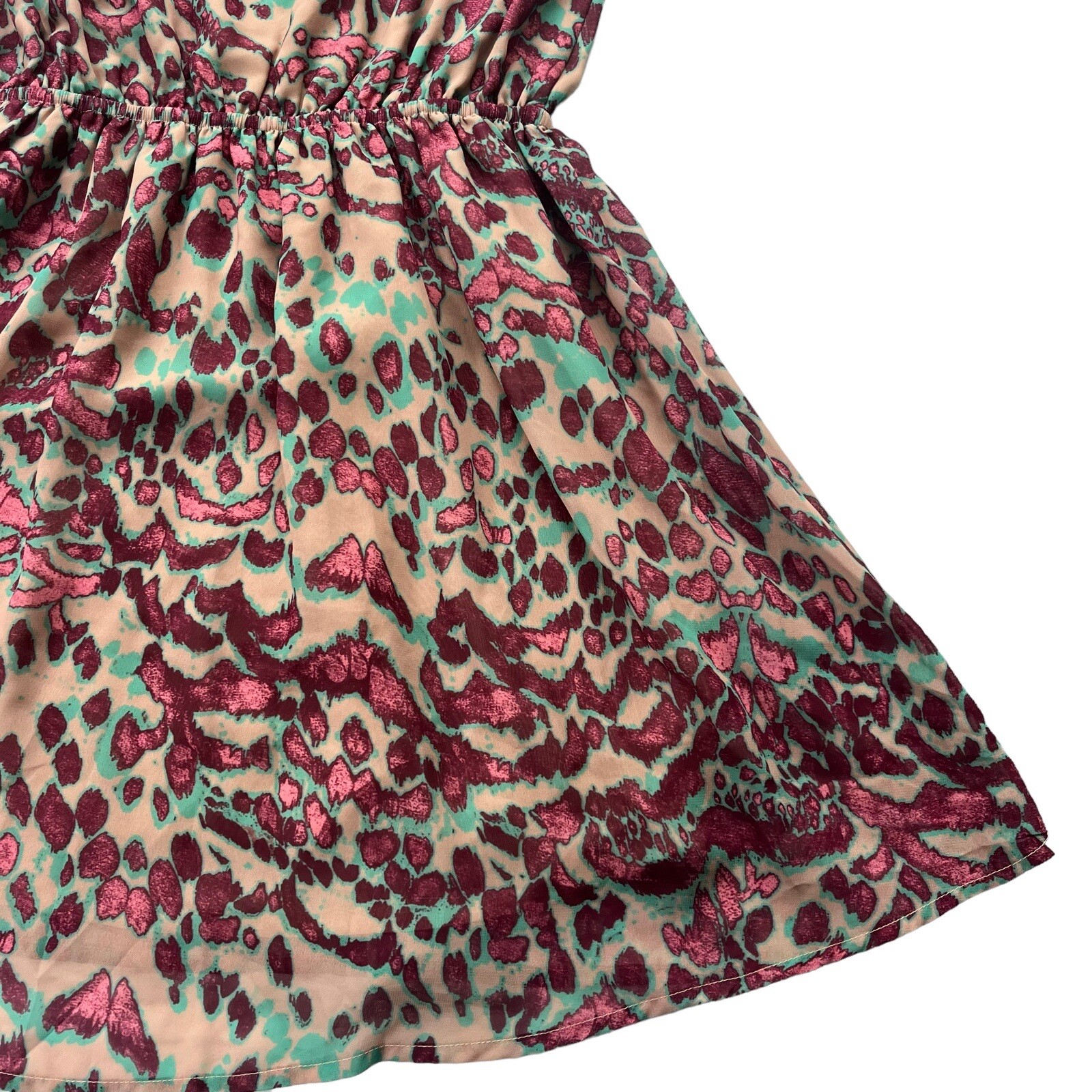 Miss Me Womens Size Medium Tan Teal Pink Animal Abstract Pattern Tank Mini Dress