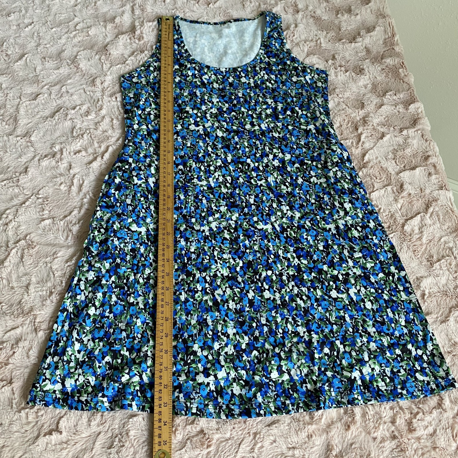 NWOT Womens Small Blue White Floral Causal Tank Dress Sleeveless Pockets