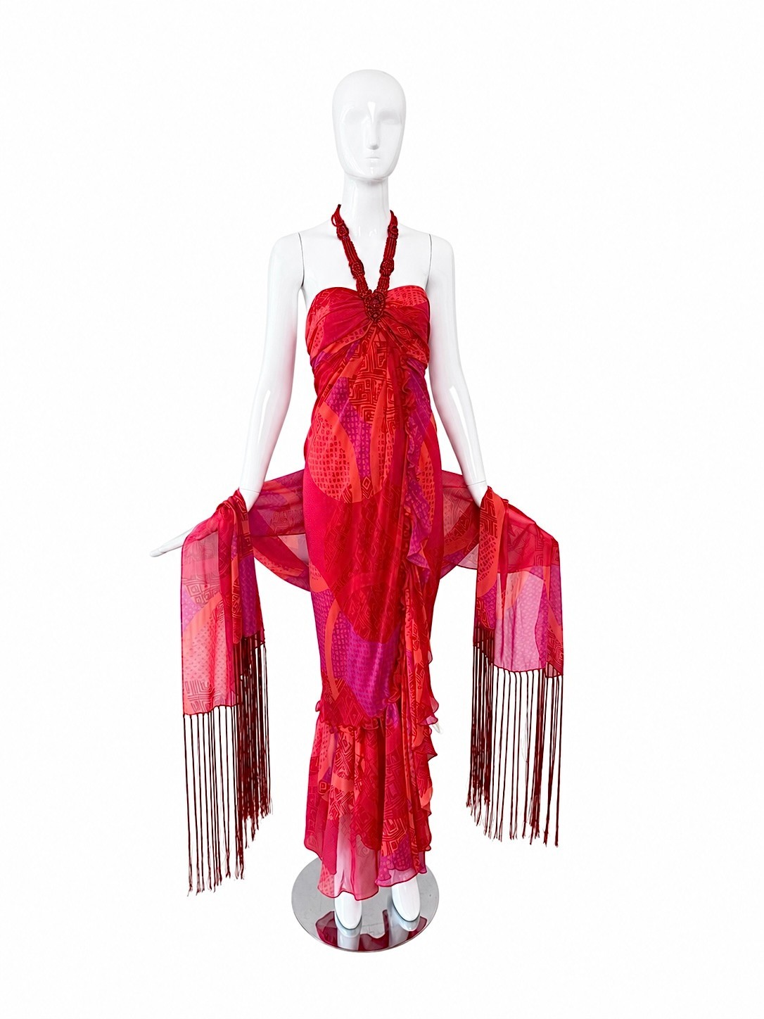 ICEBERG 2006 Vintage Runway Silk Embellished Ruffle Gown + Shawl Maxi Dress
