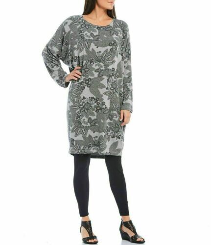 Bryn Walker Alanna Floral Terry Knit Dress Drop Shoulder Sleeve Grey Women S USA