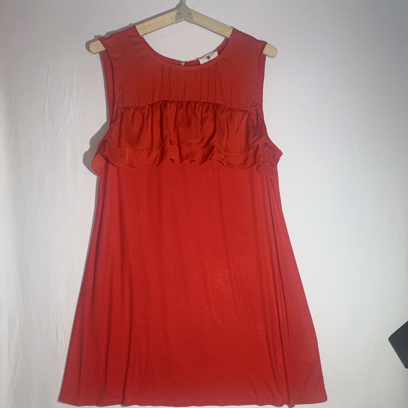 Betsey Boutique Women’s XL Solid Round Neck Sleeveless Ruffle Dress Red