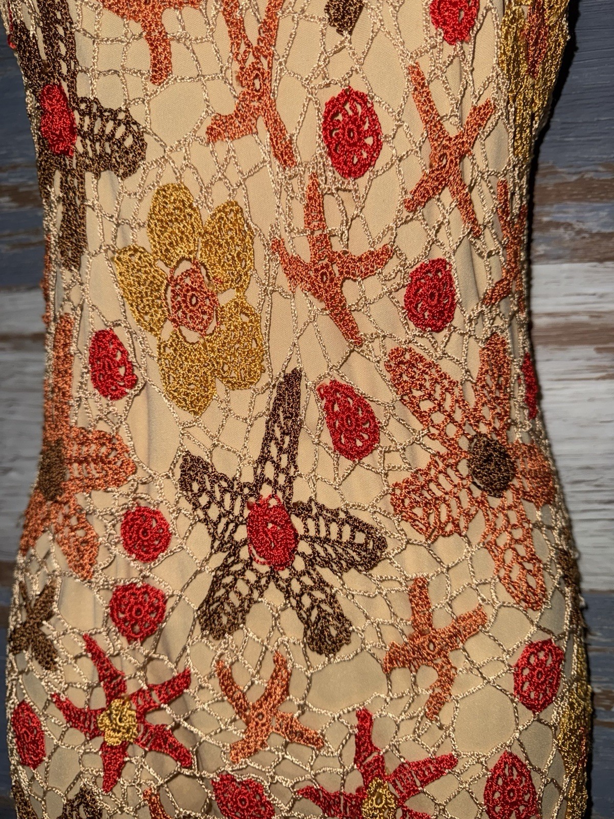 Kroshetta by Papillon Y2K floral crochet dress With Starfish Size Large L Boho