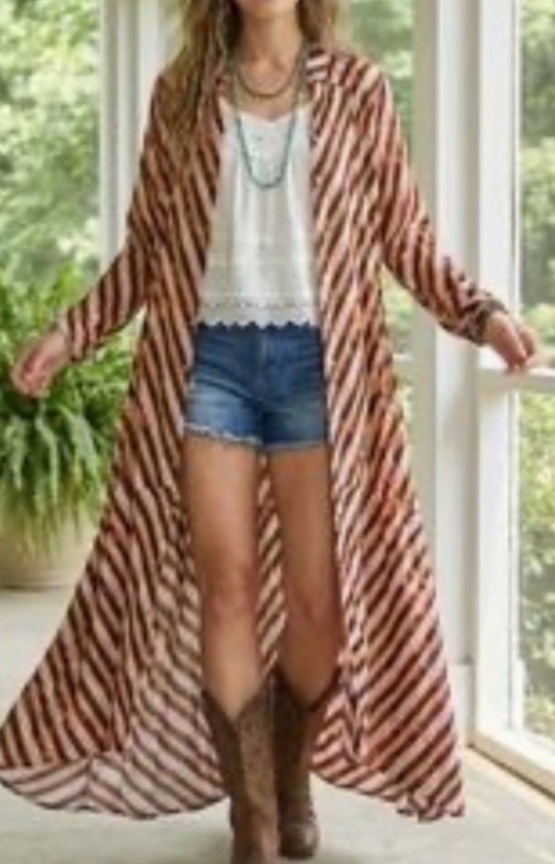 Jaded Gypsy Multicolor Striped Button Front Long Sleeve Maxi Dress L/XL